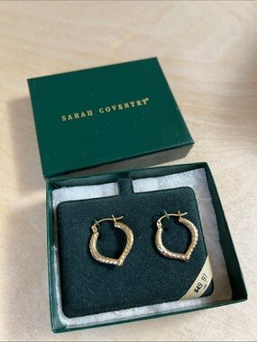 Sarah Coventry Gold Twisted Heart Hoop Earrings